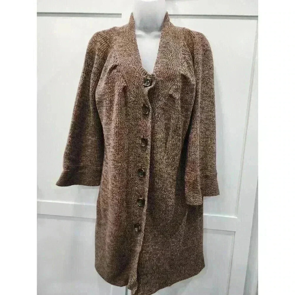 Anne Klein Women’s Brown Sweater Cardigan Size Large Buttons Long Length - Picture 1 of 6